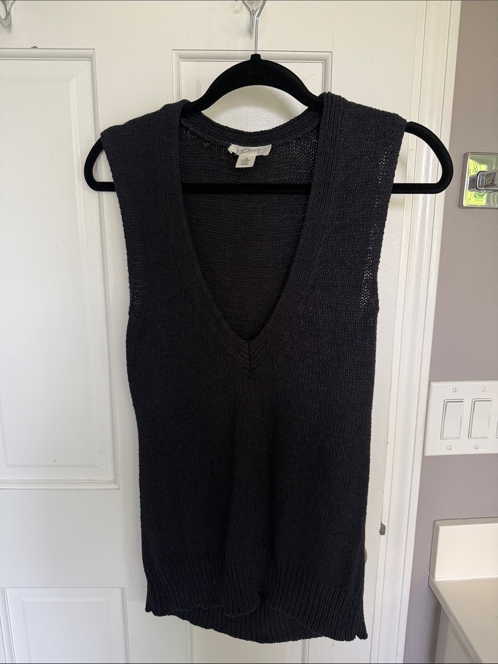 Loft Deep V Long Line Tank Top Vest Knit Chunky Ribbed